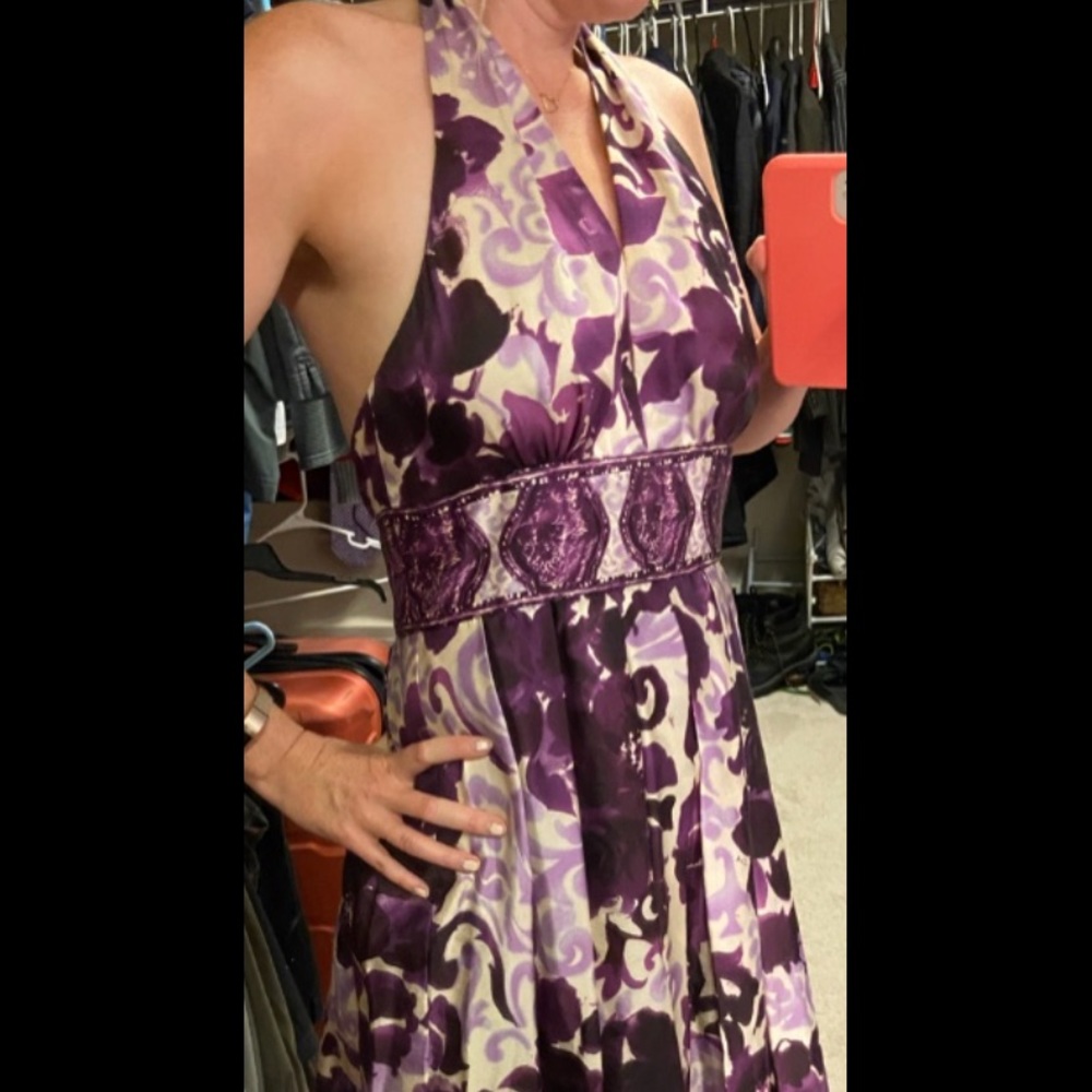 Adriana Papell Silk Halter Cocktail Dress